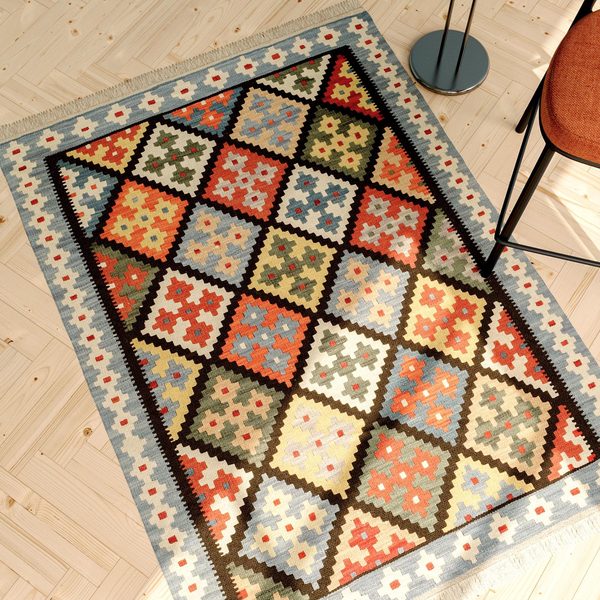 Colourful Kilim Rug in Black, view 2